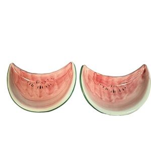 Watermelon Wedge Hand Paint Ceramic Serving Dish Plate 8.5” Made in Italy 2 PC